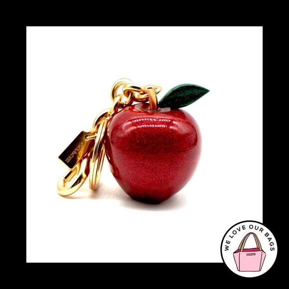 New $98 COACH Red GLITTER RESIN Apple Key Fob Bag Charm Keychain Hang Tag 32214 - Picture 1 of 6